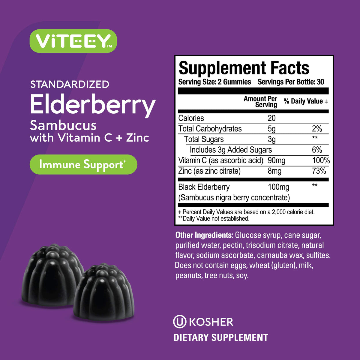 Viteey Gummies de Sureau Noir, gummies sur une table