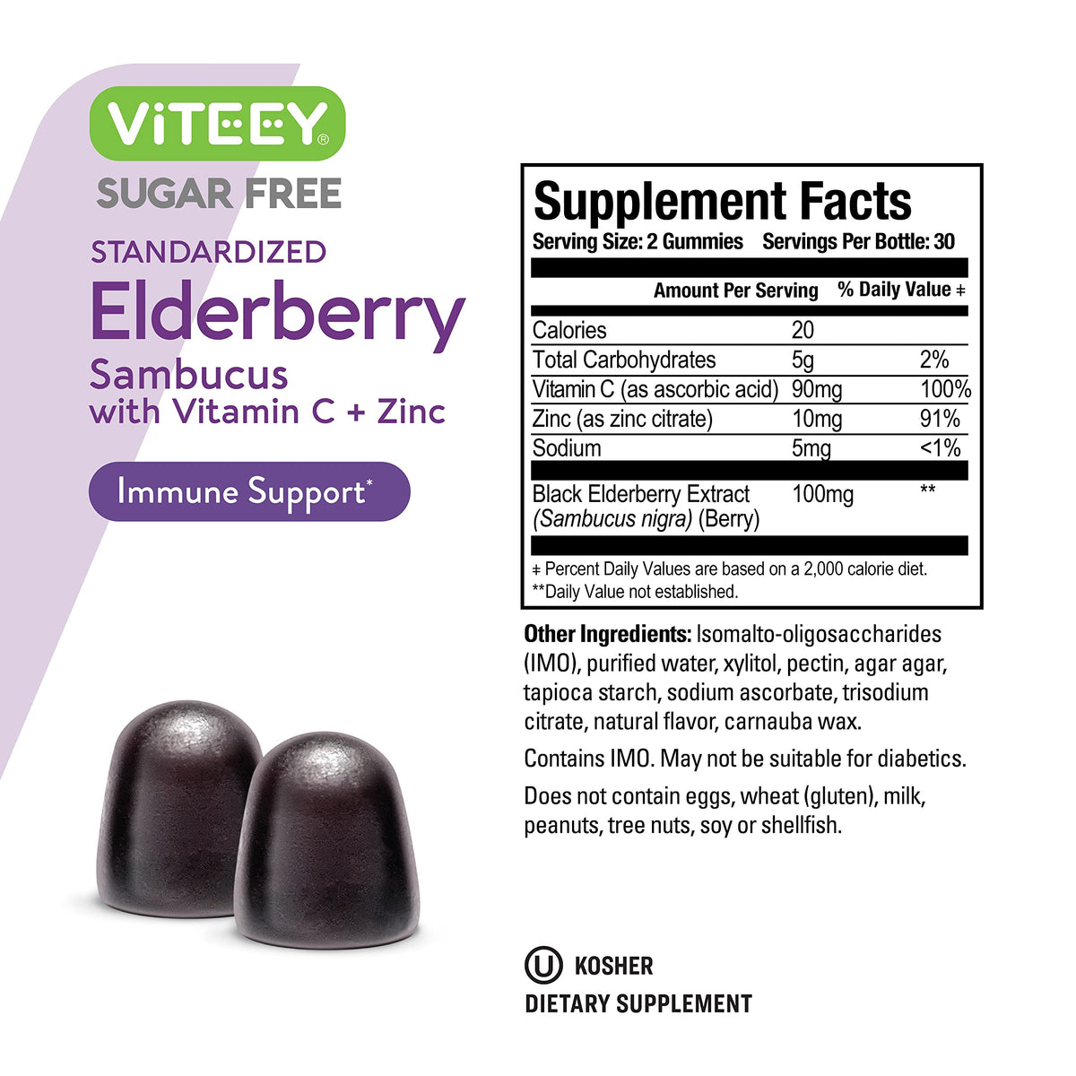 Viteey Gummies de Sureau Noir montrant la taille des gummies dans une main