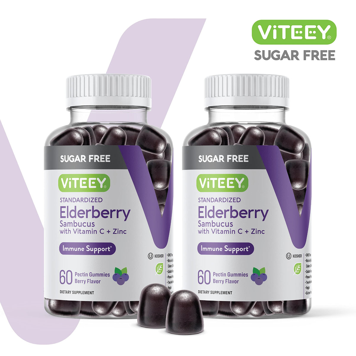 Viteey Gummies de Sureau Noir montrant les gummies à l'intérieur du flacon