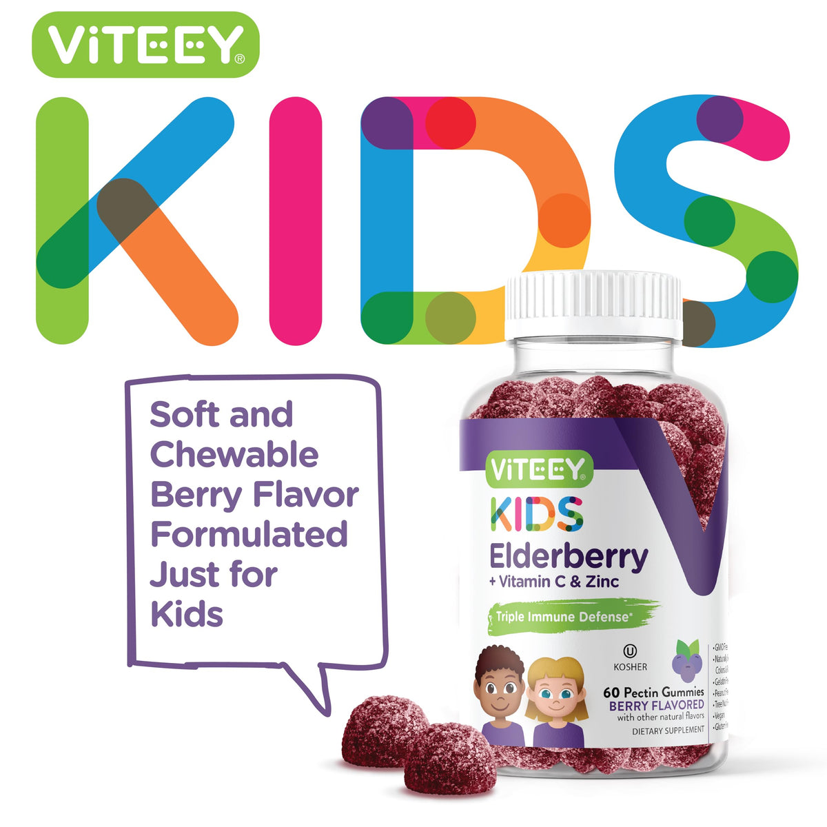 Viteey Gummies de Sureau pour Enfants, vue arrière de l'emballage