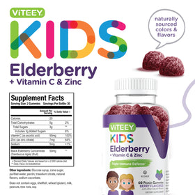 Viteey Gummies de Sureau, présentation des gummies sur une table