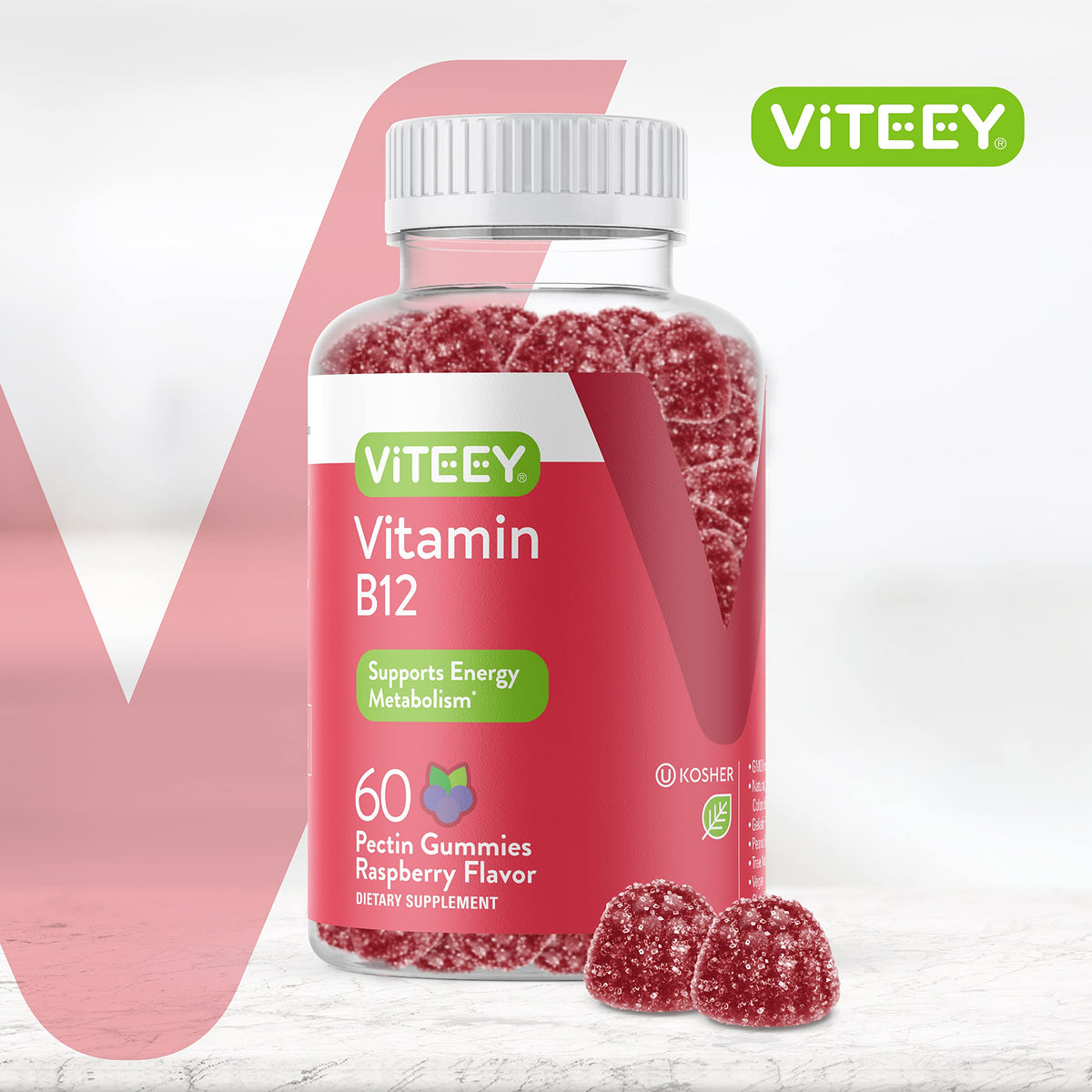 Viteey Gummies de Vitamine B12 60 gummies vue de côté
