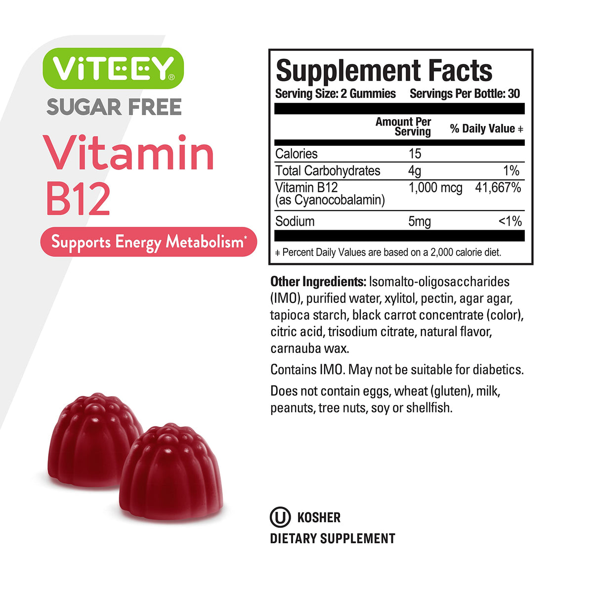 Viteey Gummies de Vitamine B12 sur fond blanc