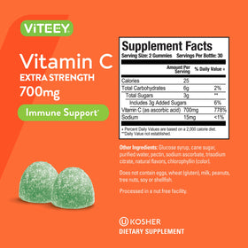 Viteey Gummies de Vitamine C, détails des ingrédients sur l'emballage