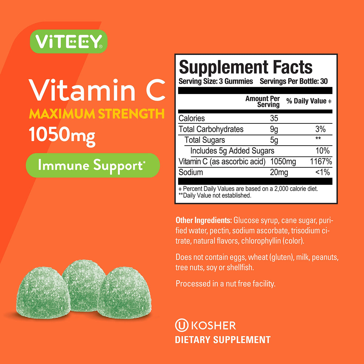 Viteey Gummies de Vitamine C gummies à la saveur pomme acidulée