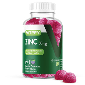 Viteey Gummies de Zinc 50 mg, 60 gummies au goût de baie, vue de face