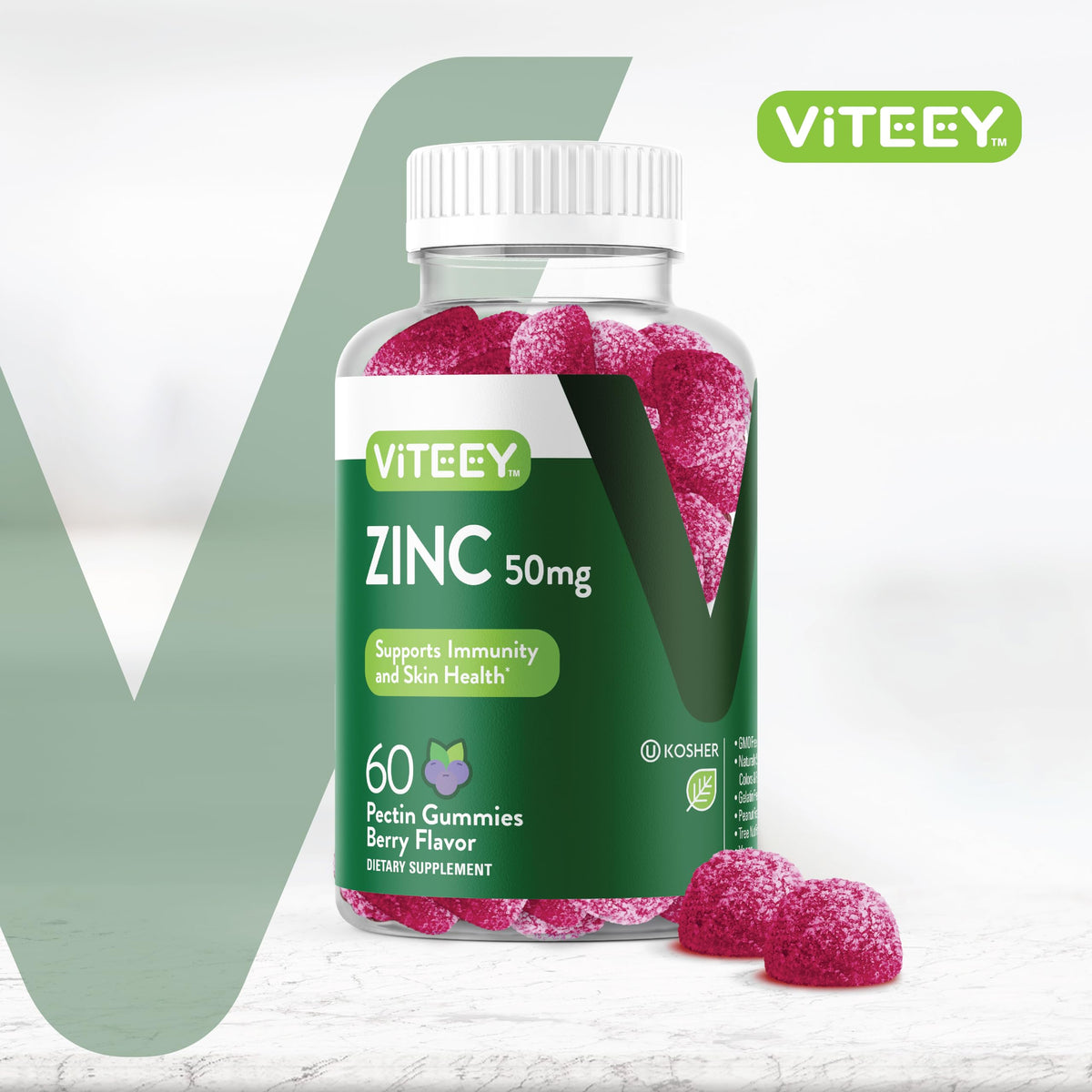 Viteey Gummies de Zinc, détails sur l'emballage et les ingrédients