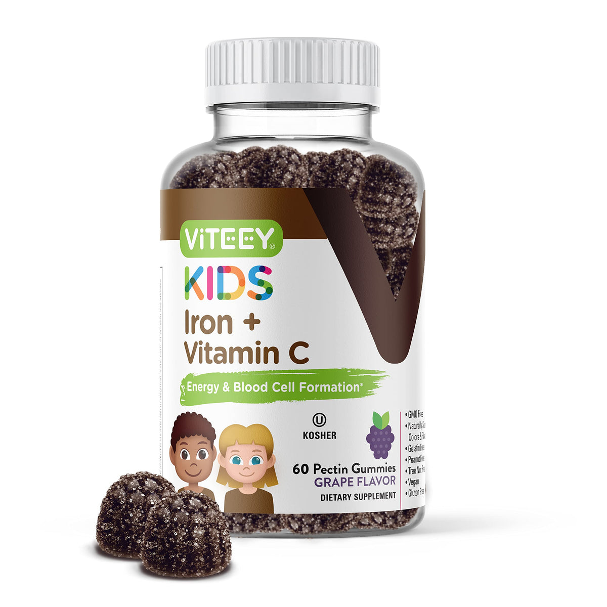 Viteey Gummies Fer Enfants goût raisin, devant de l'emballage