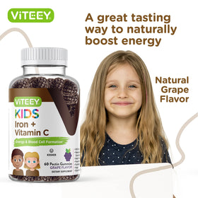 Viteey Gummies Fer Enfants, gummies avec fruits en arrière-plan