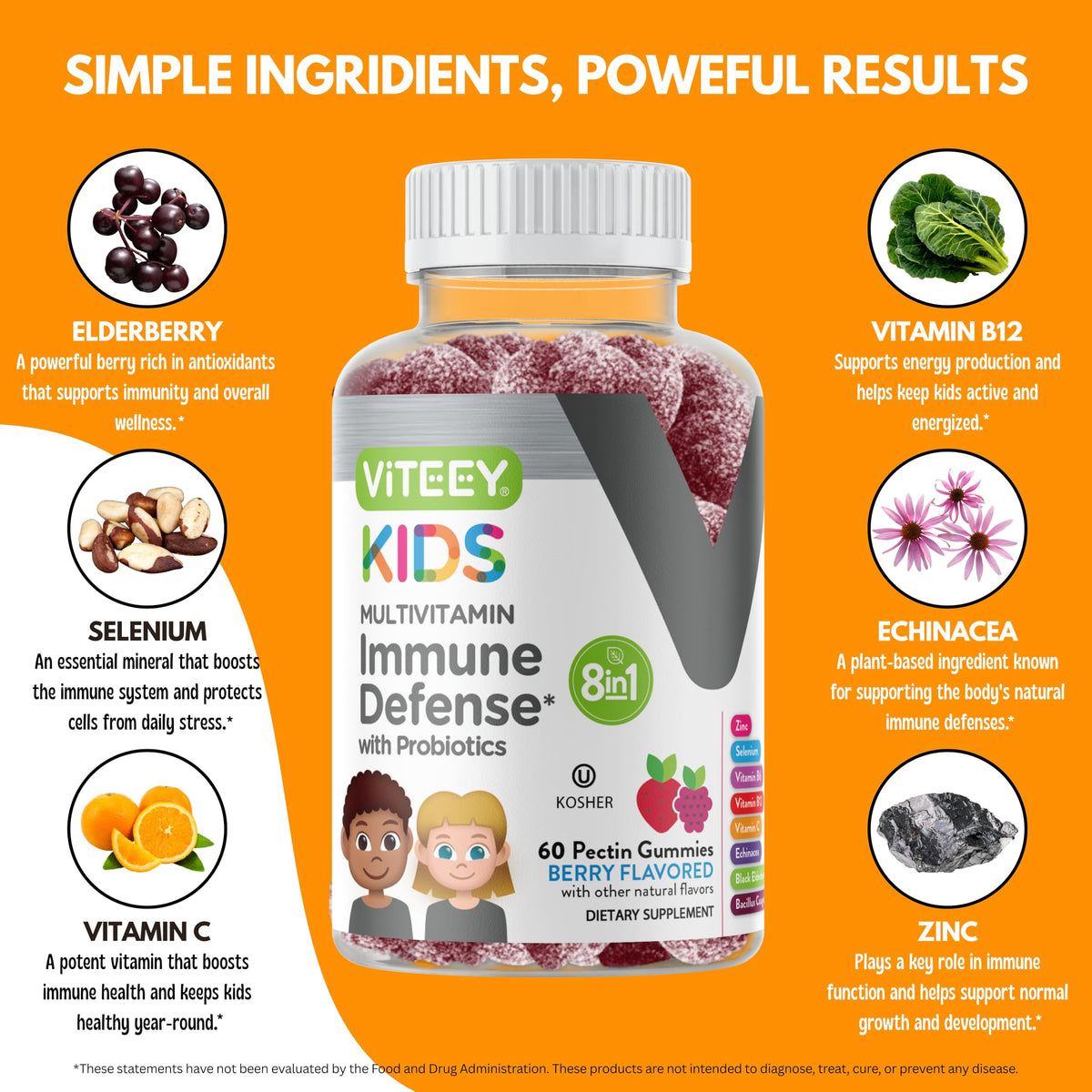 Viteey Gummies Multivitamines Enfants gummies avec étiquette