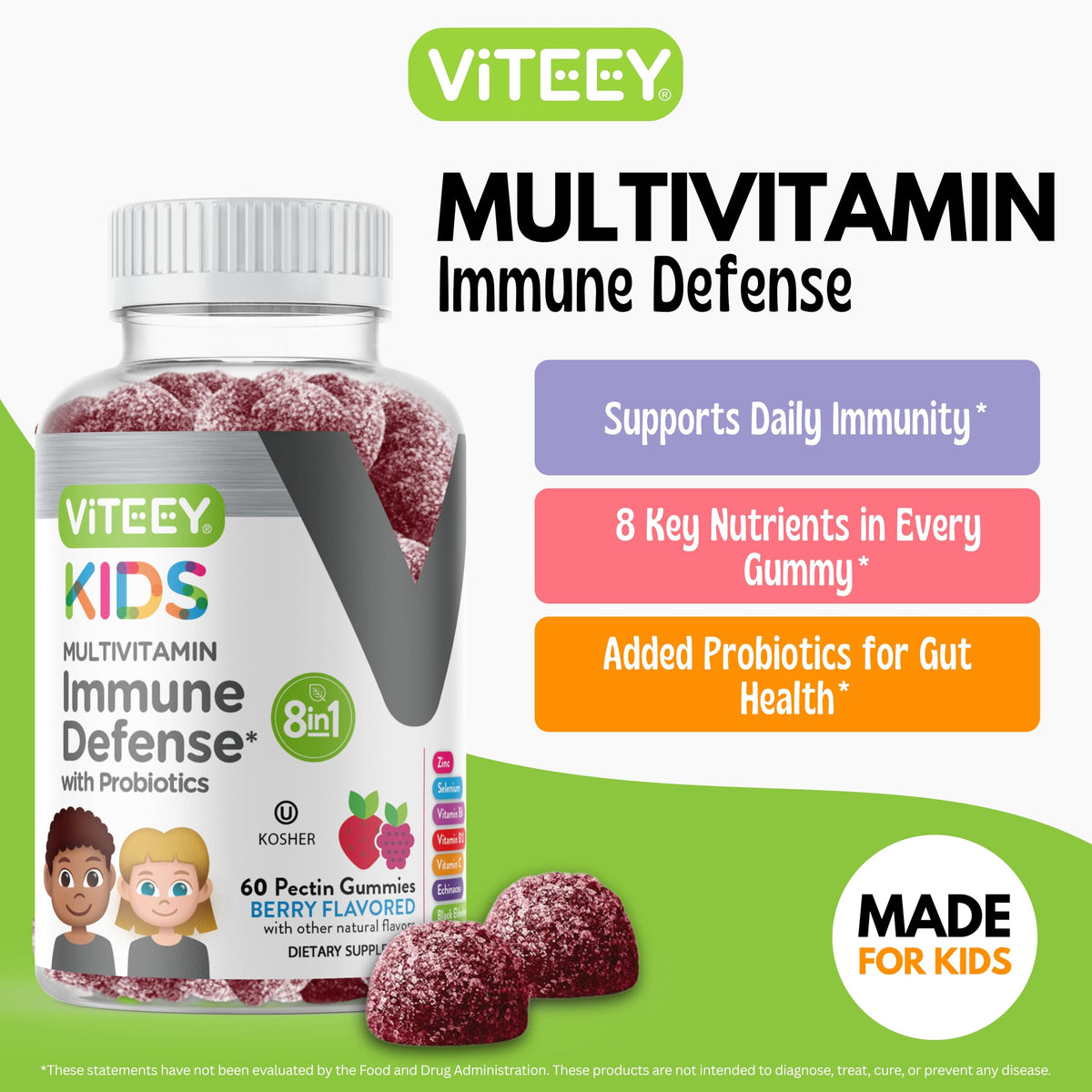 Viteey Gummies Multivitamines Enfants gummies avec fruits