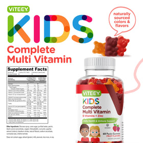Viteey gummies multivitamines enfants ingrédients sur l'emballage