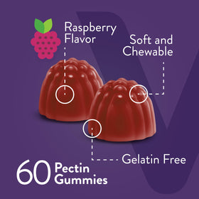 Viteey Gummies Multivitamines Femmes, gummies colorées au goût framboise