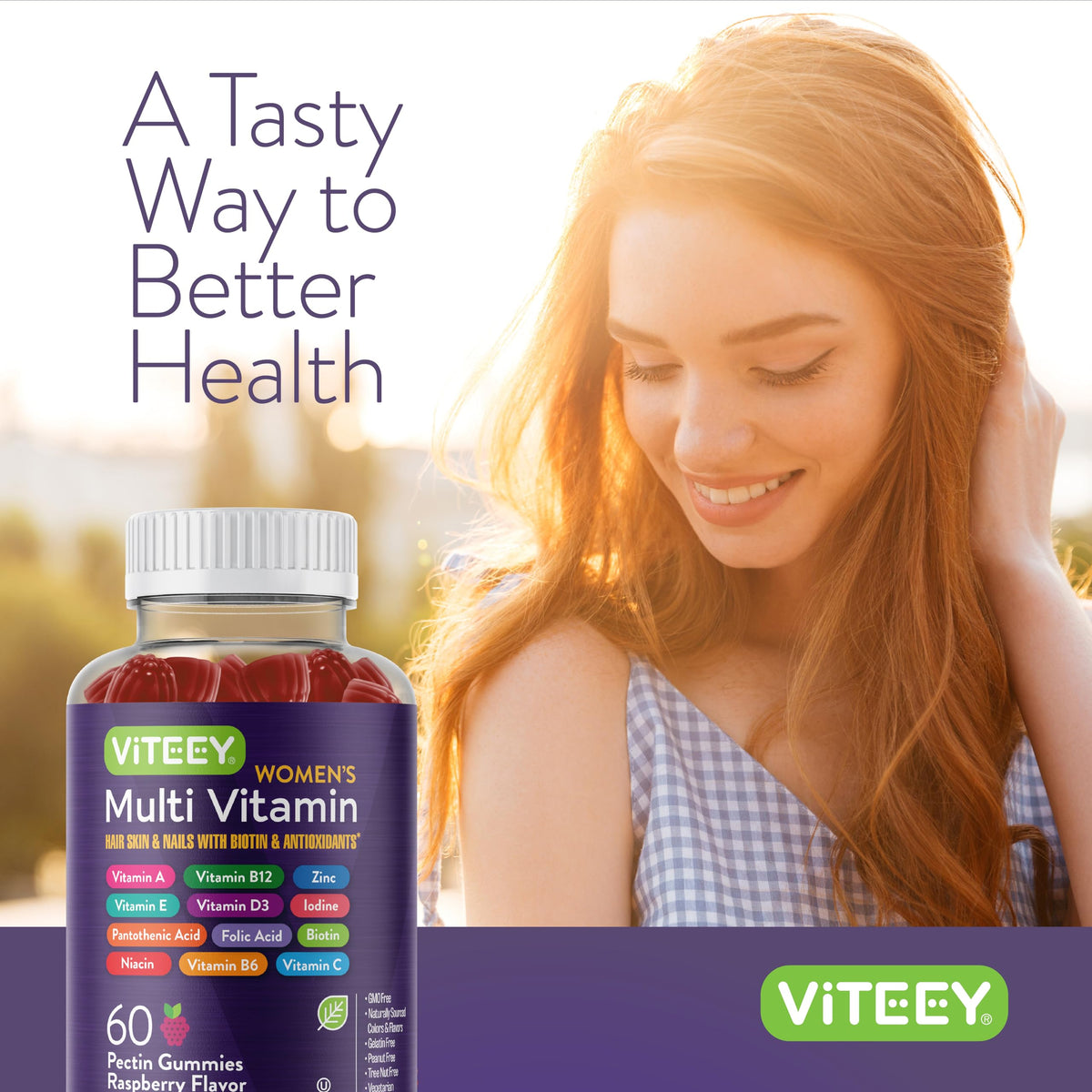 Viteey Gummies Multivitamines Femmes, ingrédients naturels sur l'emballage