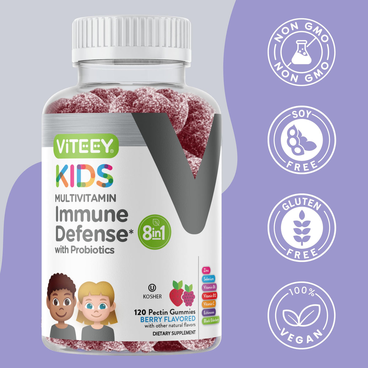 Viteey Gummies Multivitamines pour Enfants avec un enfant les prenant