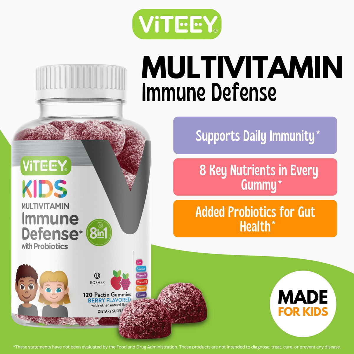 Viteey Gummies Multivitamines pour Enfants gummies aux baies en gros plan