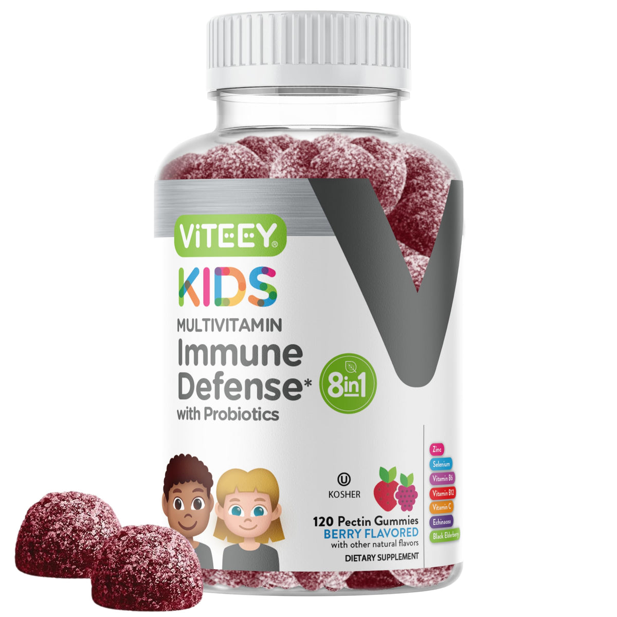 Viteey Gummies Multivitamines pour Enfants pot de 120 gummies vue de face