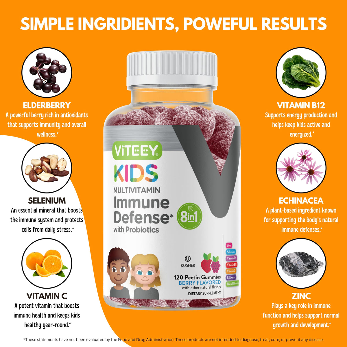 Viteey Gummies Multivitamines pour Enfants pot ouvert avec gummies visibles