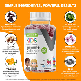 Viteey Gummies Multivitamines pour Enfants pot ouvert avec gummies visibles