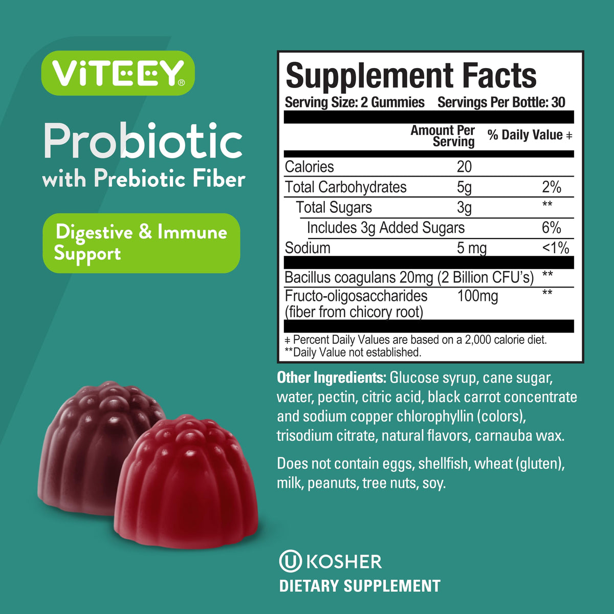 Viteey Gummies Probiotiques 120 Gummies dans une main