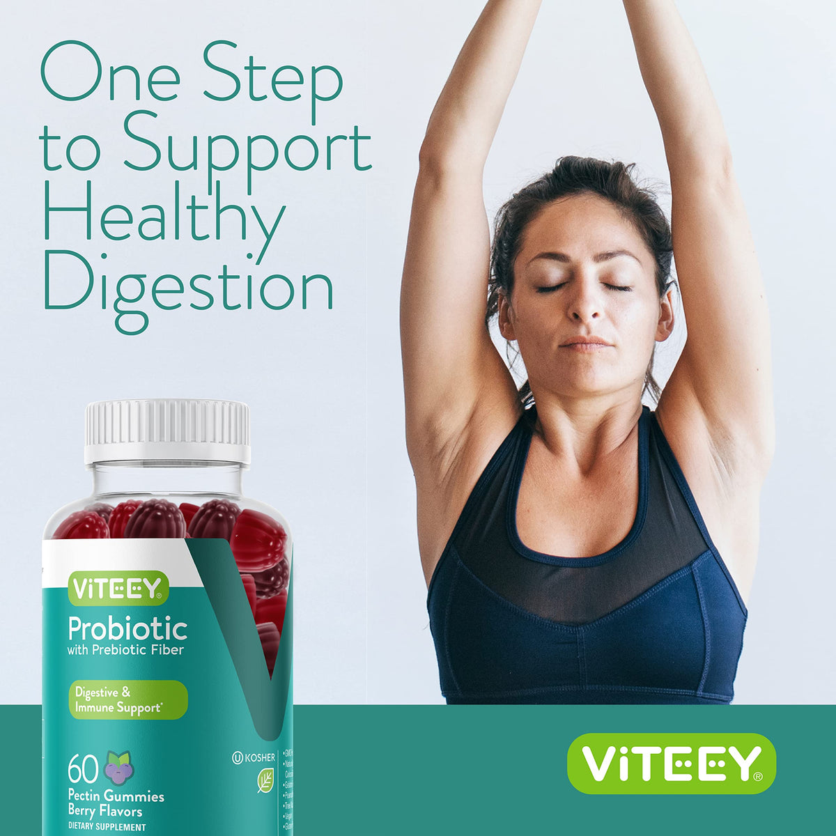 Viteey Gummies Probiotiques 120 Gummies ouvertes avec quelques gummies