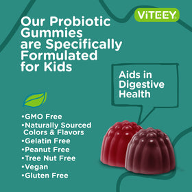 Viteey Gummies Probiotiques Enfants gummies dans la main d'un enfant