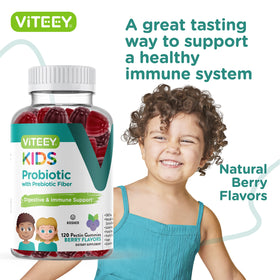 Viteey Gummies Probiotiques Enfants pot ouvert avec gummies visibles