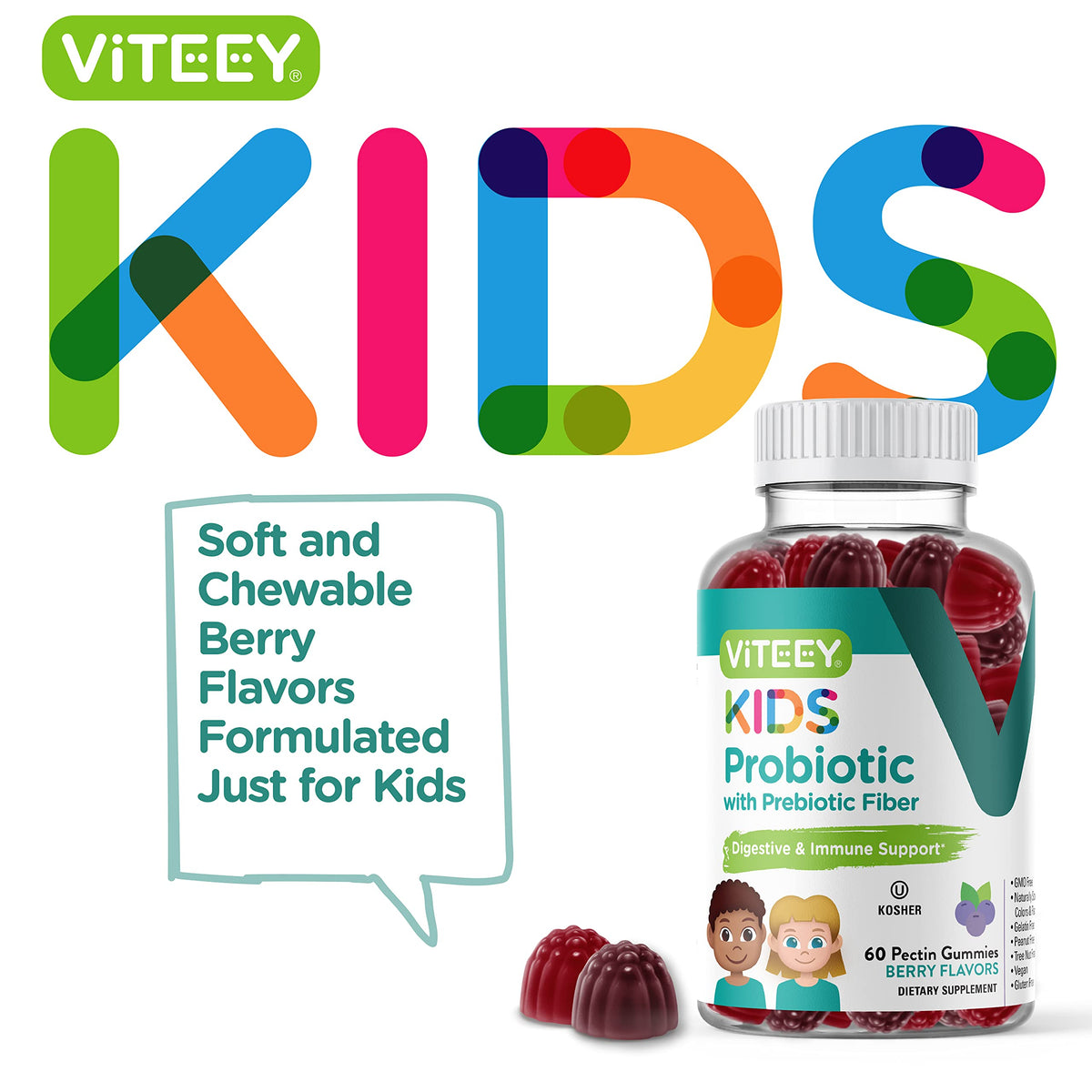 Viteey Gummies Probiotiques pour Enfants gummies de couleur berry