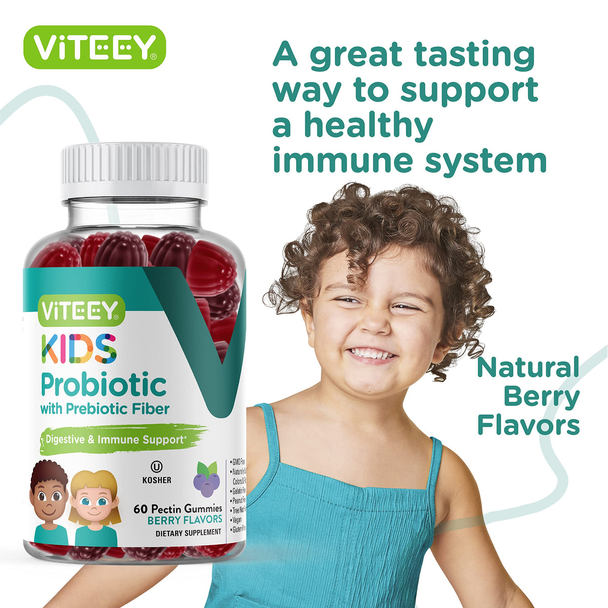 Viteey Gummies Probiotiques pour Enfants gummies en main