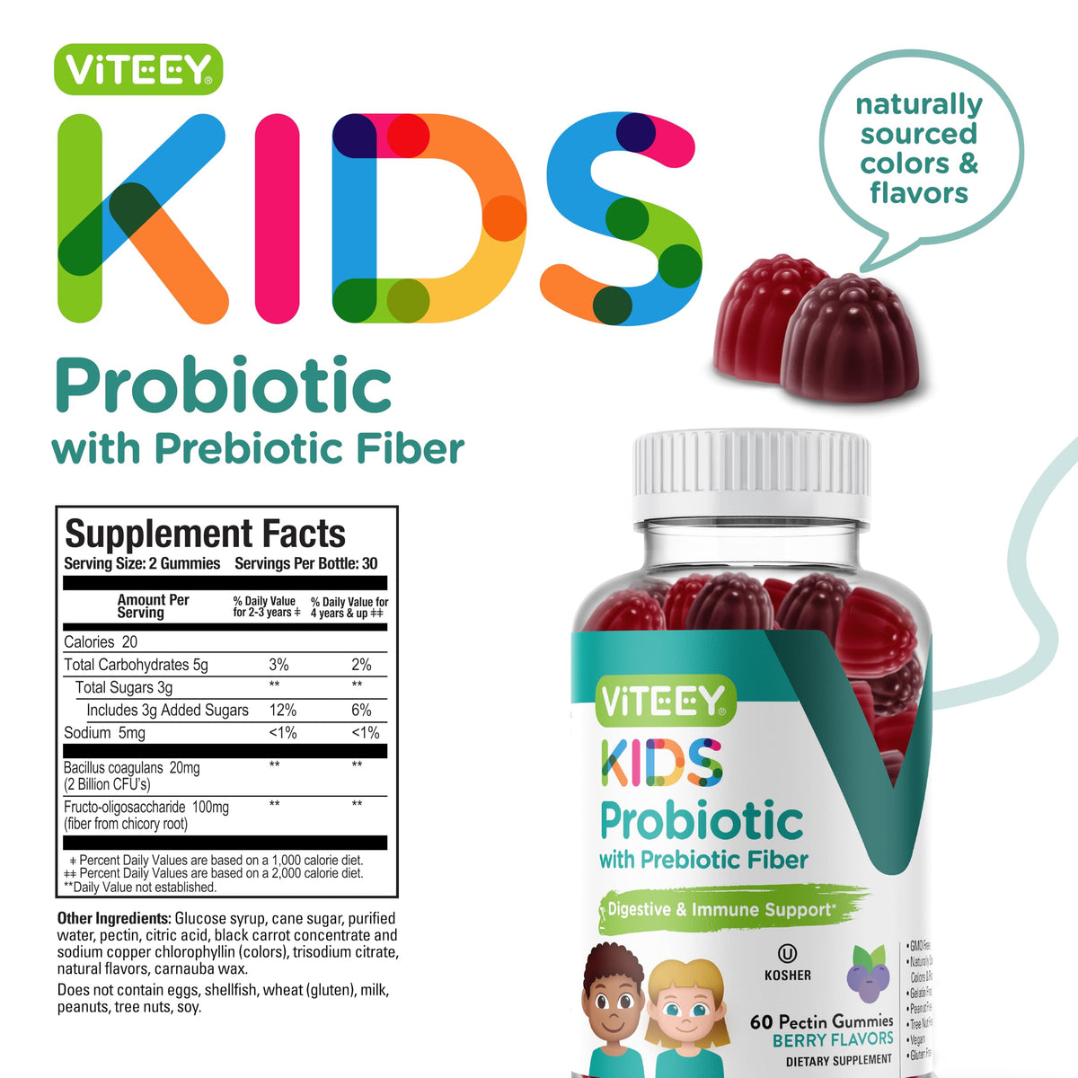 Viteey Gummies Probiotiques pour Enfants gummies sur une table