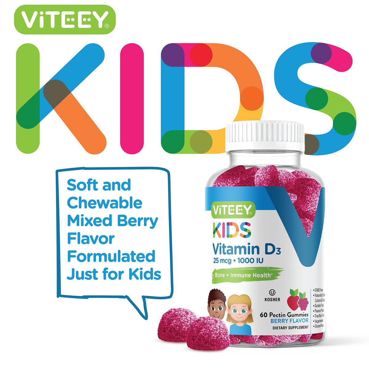 Viteey Gummies Vitamine D3 Enfants gummy à la framboise