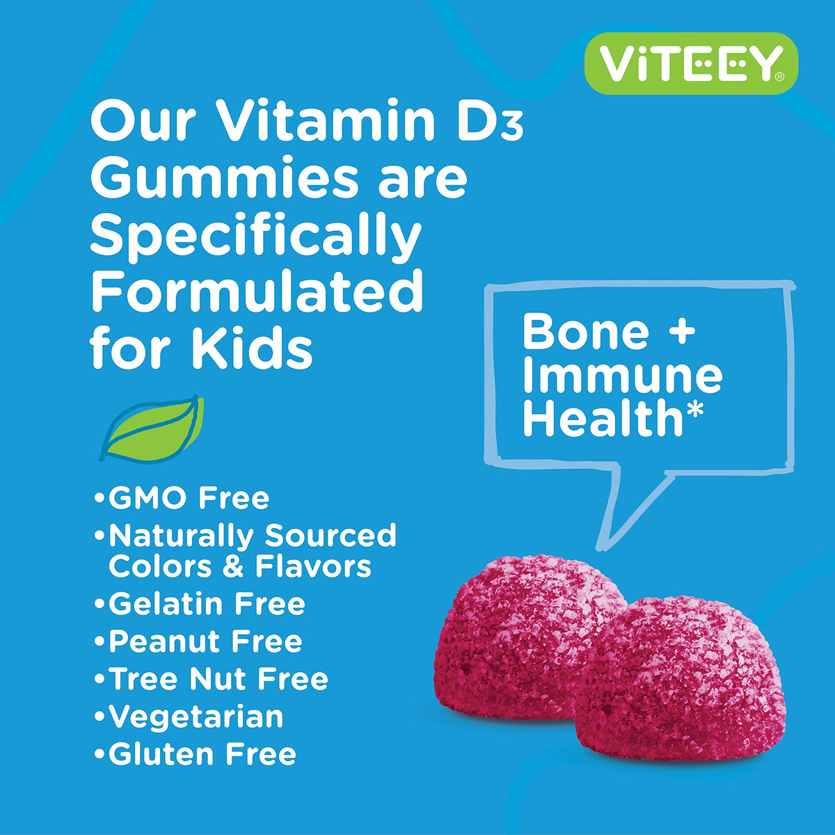 Viteey Gummies Vitamine D3 Enfants gummy dans la main d'un enfant