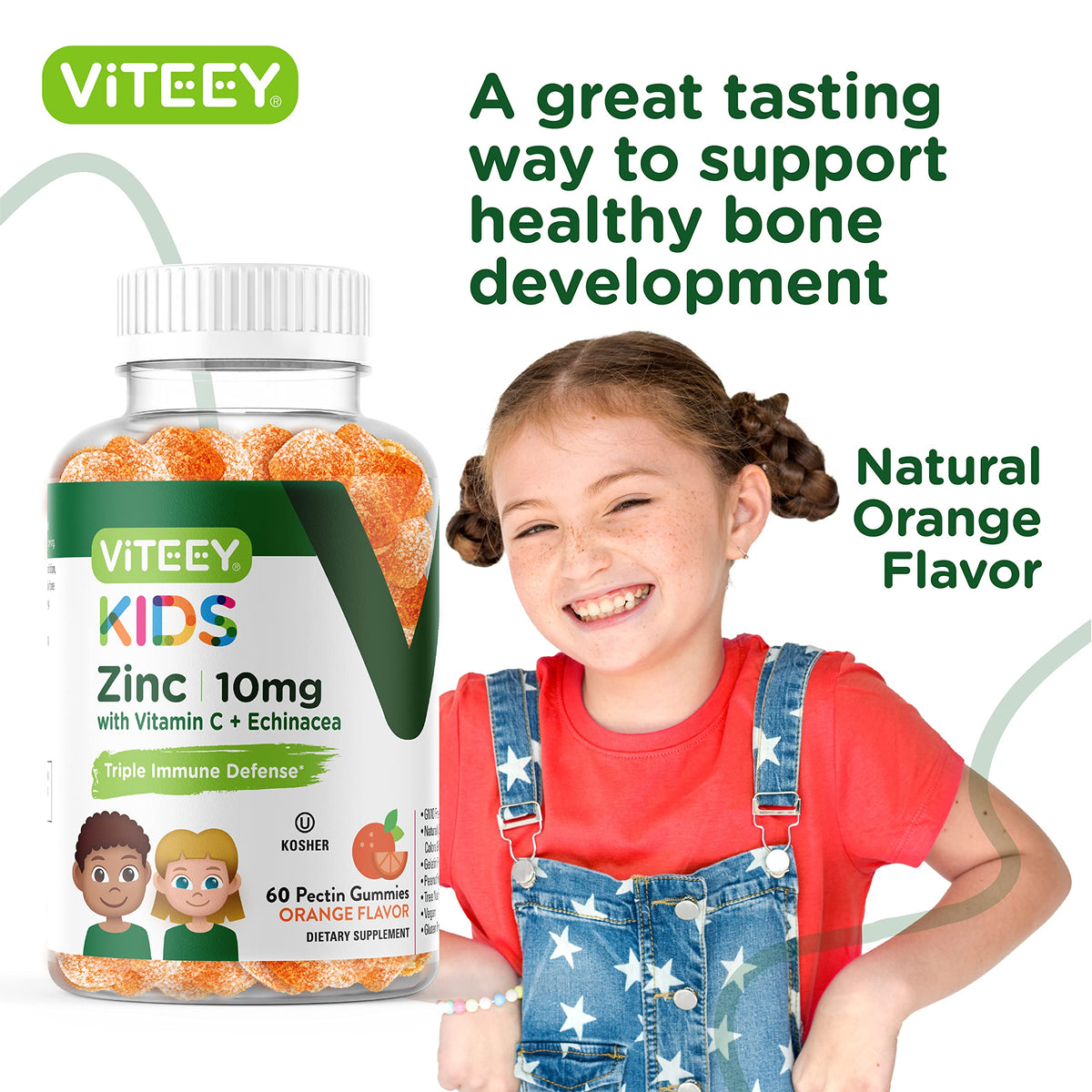 Viteey Gummies Zinc pour Enfants 10mg gummies à côté d'un verre d'eau