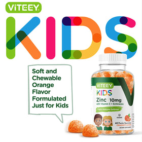 Viteey Gummies Zinc pour Enfants 10mg gummies orange en gros plan