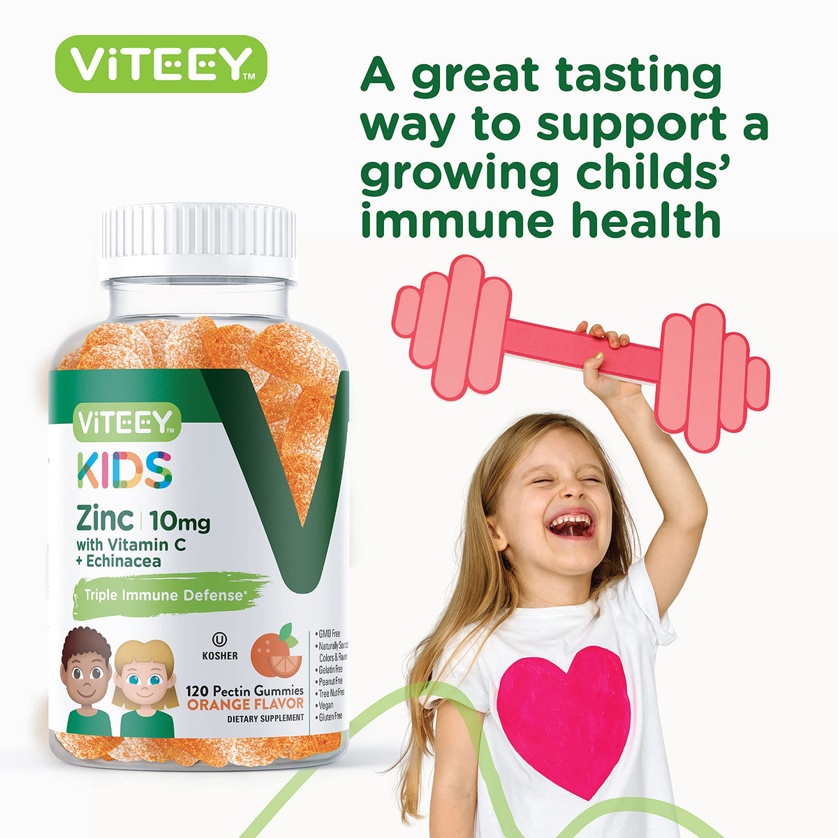 Viteey Gummies Zinc pour Enfants 10mg ingrédients naturels