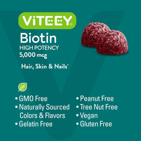 Viteey Gummy de Biotine 5000 mcg côté boîte