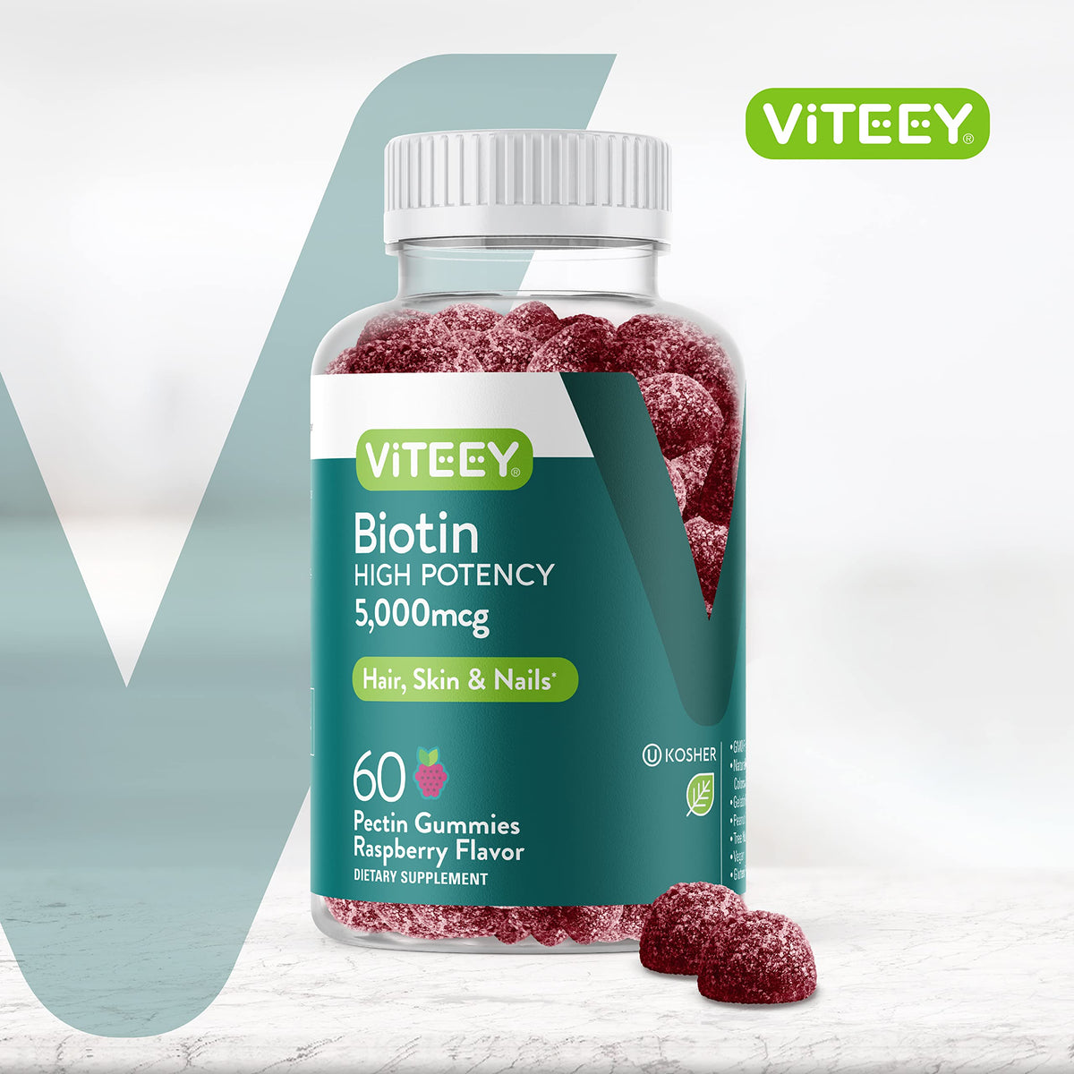 Viteey Gummy de Biotine 5000 mcg gommes à la framboise