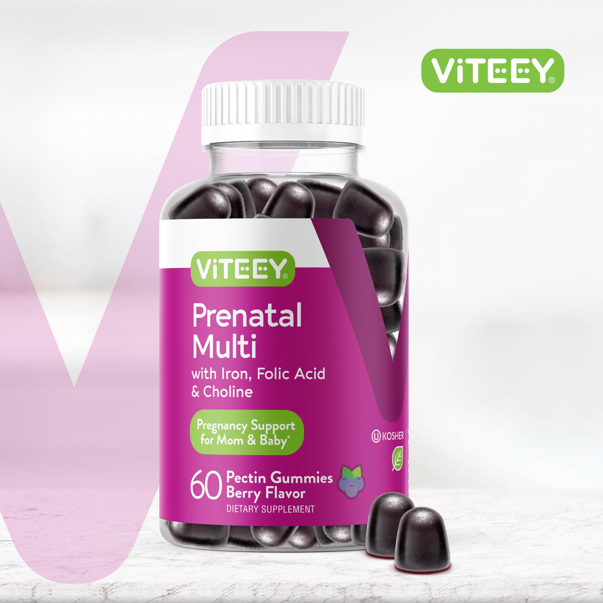 Viteey Gummy Prénatales 2 gummies sur une table