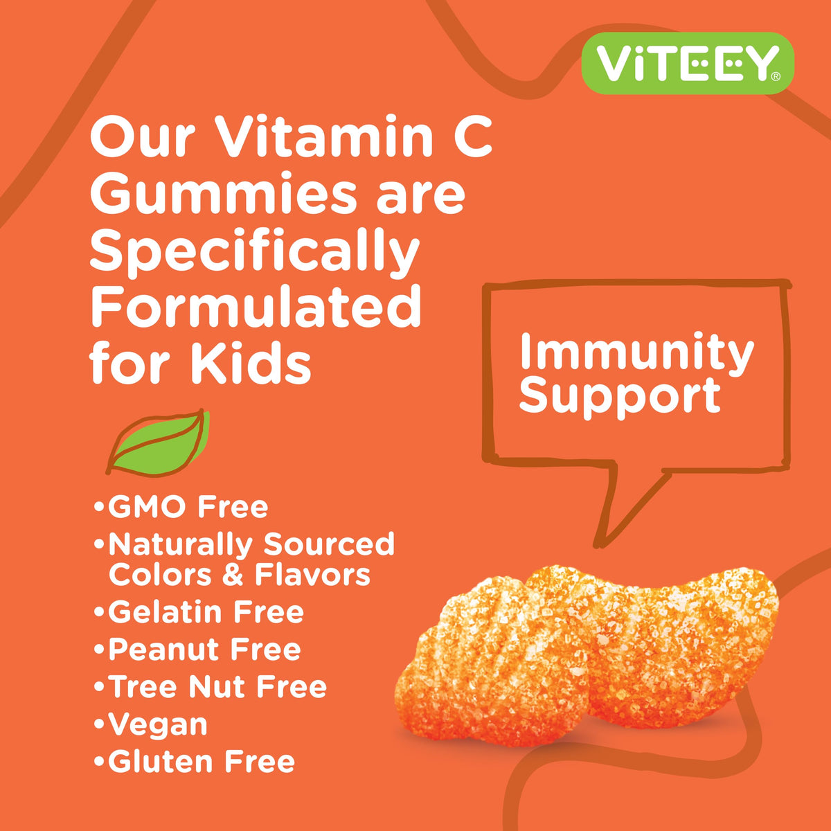 Viteey Gummy Vitamines C pour Enfants, gélules dans une main d'enfant