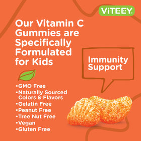 Viteey Gummy Vitamines C pour Enfants, gélules dans une main d'enfant