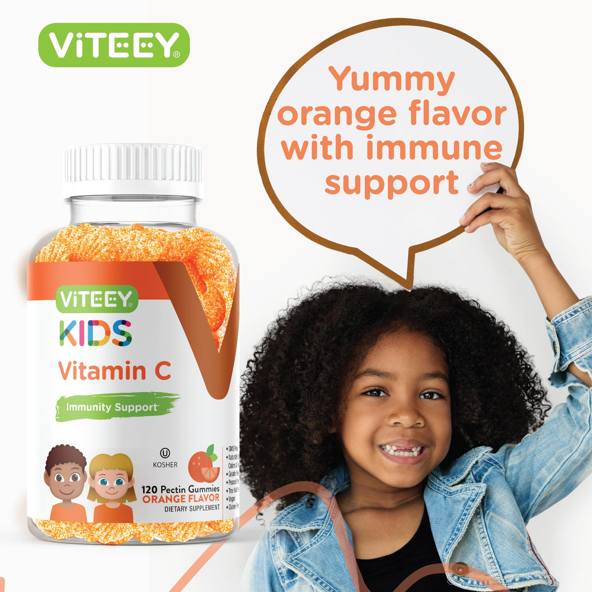 Viteey Gummy Vitamines C pour Enfants, pot ouvert avec des gélules