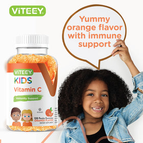 Viteey Gummy Vitamines C pour Enfants, pot ouvert avec des gélules