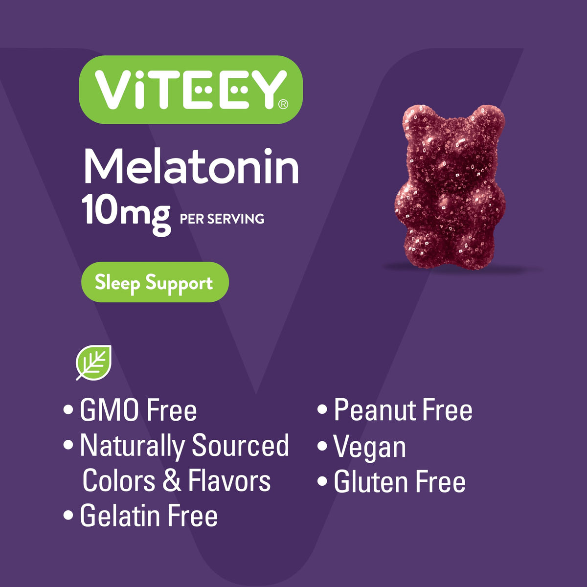 Viteey Melatonine 10mg gummies sur une table