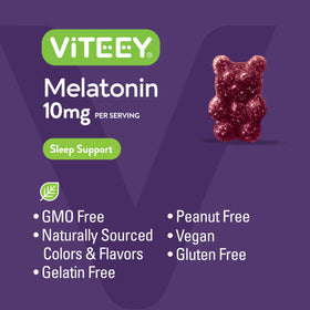 Viteey Melatonine 10mg gummies sur une table