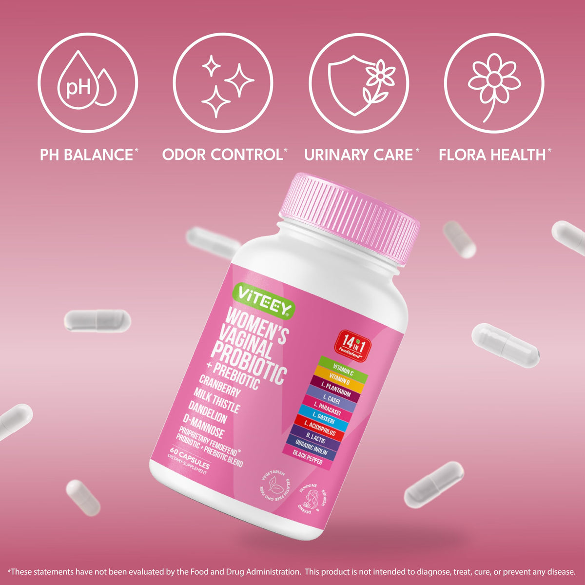 Viteey Probiotique Vaginal 60 Capsules sur fond blanc