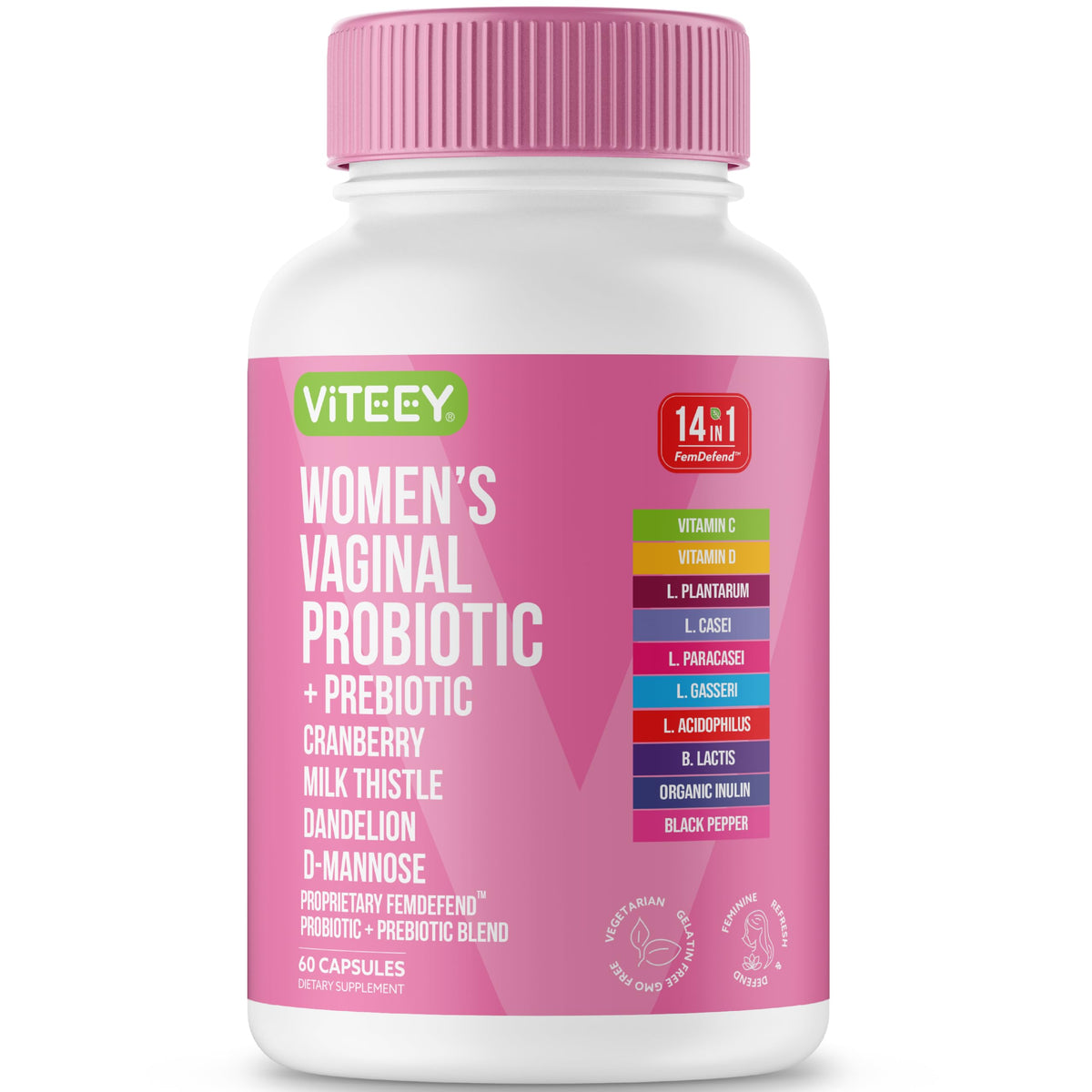 Viteey Probiotique Vaginal 60 Capsules vue de face