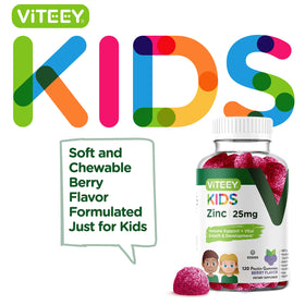 Viteey Zinc Gummies pour Enfants 25 mg avec gommes en vue