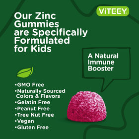 Viteey Zinc Gummies pour Enfants 25 mg vue de côté