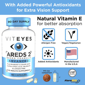 Viteyes AREDS 2 Advanced avec capsules sur une table en bois