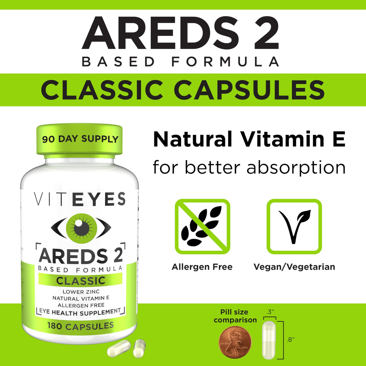 Viteyes AREDS 2 capsules posées à côté d'un verre d'eau